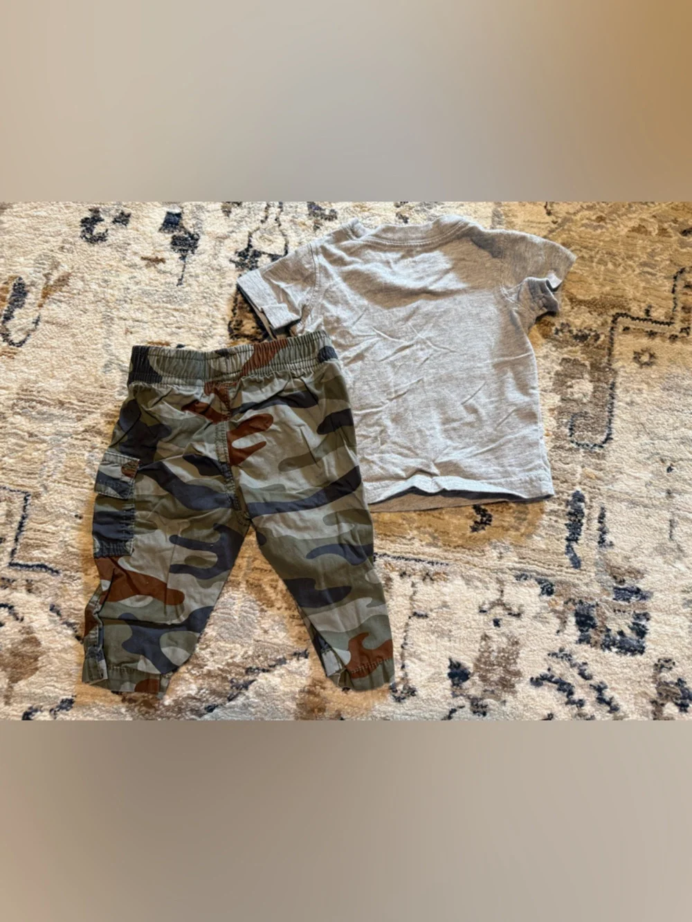 Boys Camouflage Joggers with Gray Orange Graphic Tee - Picture 2 of 2